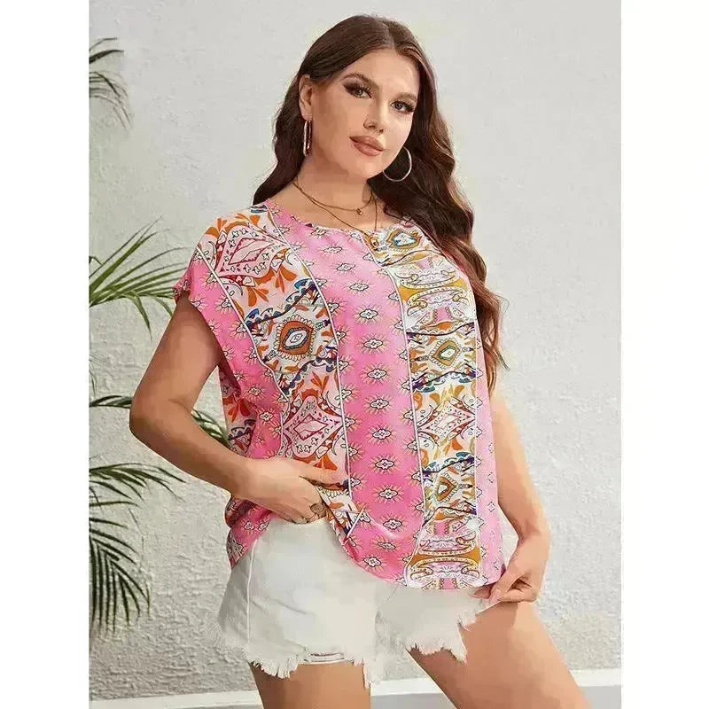 Summer Ethnic Style Round Neck Loose Top Women - EX-STOCK CANADA