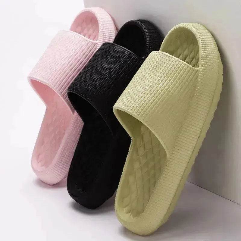 Summer EVA Slippers Solid Color Rhombus Stripe Anti-slip Slippers New Women's Home Shoes - EX-STOCK Canada