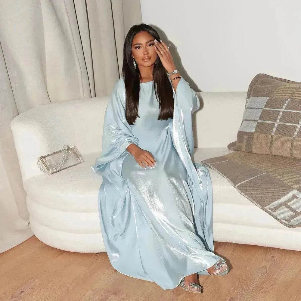 Fashion Satin Waist Muslim Abaya Dress for Arab Dubai Turkey Middle East Women - EX-STOCK Canada