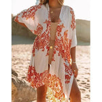 Summer Mid-length Slit Print Loose Beach Cover Sun Protection Shirt - EX-STOCK Canada