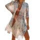 Summer Mid-length Slit Print Loose Beach Cover Sun Protection Shirt - EX-STOCK Canada