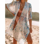 Summer Mid-length Slit Print Loose Beach Cover Sun Protection Shirt - EX-STOCK Canada