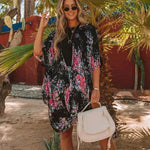 Summer Mid-length Slit Print Loose Beach Cover Sun Protection Shirt - EX-STOCK Canada