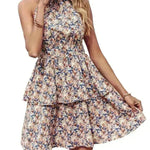 Summer Printed Halter Dress Fashion Boho Backless Ruffled A-Line Beach Dresses For Womens Clothing - EX-STOCK CANADA