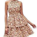 Summer Printed Halter Dress Fashion Boho Backless Ruffled A-Line Beach Dresses For Womens Clothing - EX-STOCK CANADA