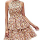Summer Printed Halter Dress Fashion Boho Backless Ruffled A-Line Beach Dresses For Womens Clothing - EX-STOCK CANADA