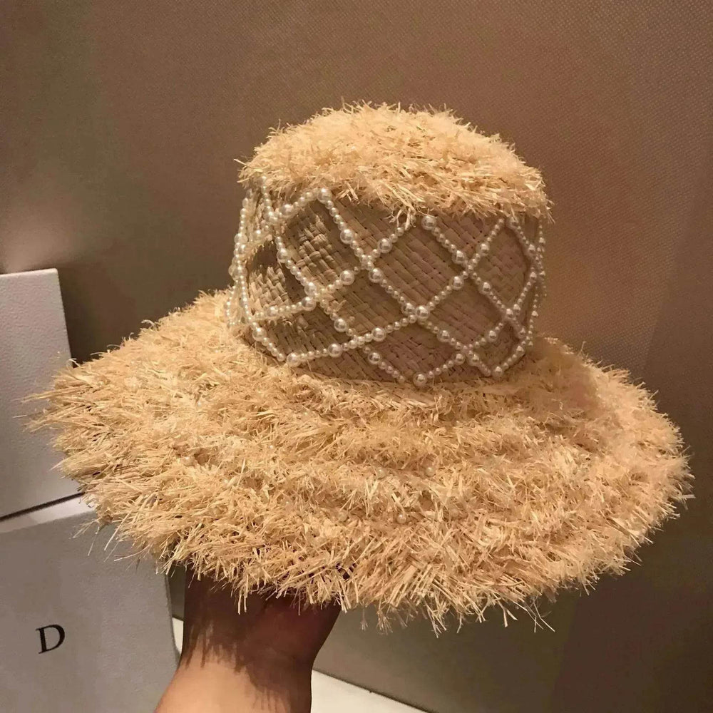 Summer Raffia Straw Hat Hand-stitched Pearl Hat - EX-STOCK Canada