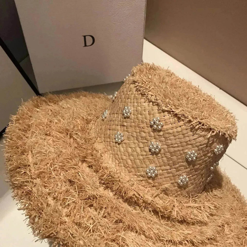 Summer Raffia Straw Hat Hand-stitched Pearl Hat - EX-STOCK Canada