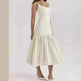 Summer Round Neck Sleeveless Solid Color Pleating Slim Fit Dress - EX-STOCK CANADA
