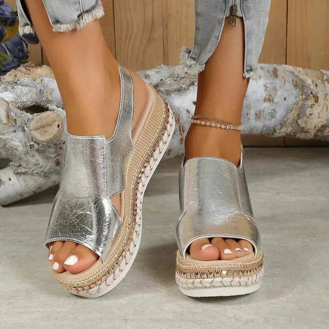 Summer Shiny Sandals Hollow Design Fish Mouth Sandal For Women Fashion Buckle Wedges Sandals - EX-STOCK Canada