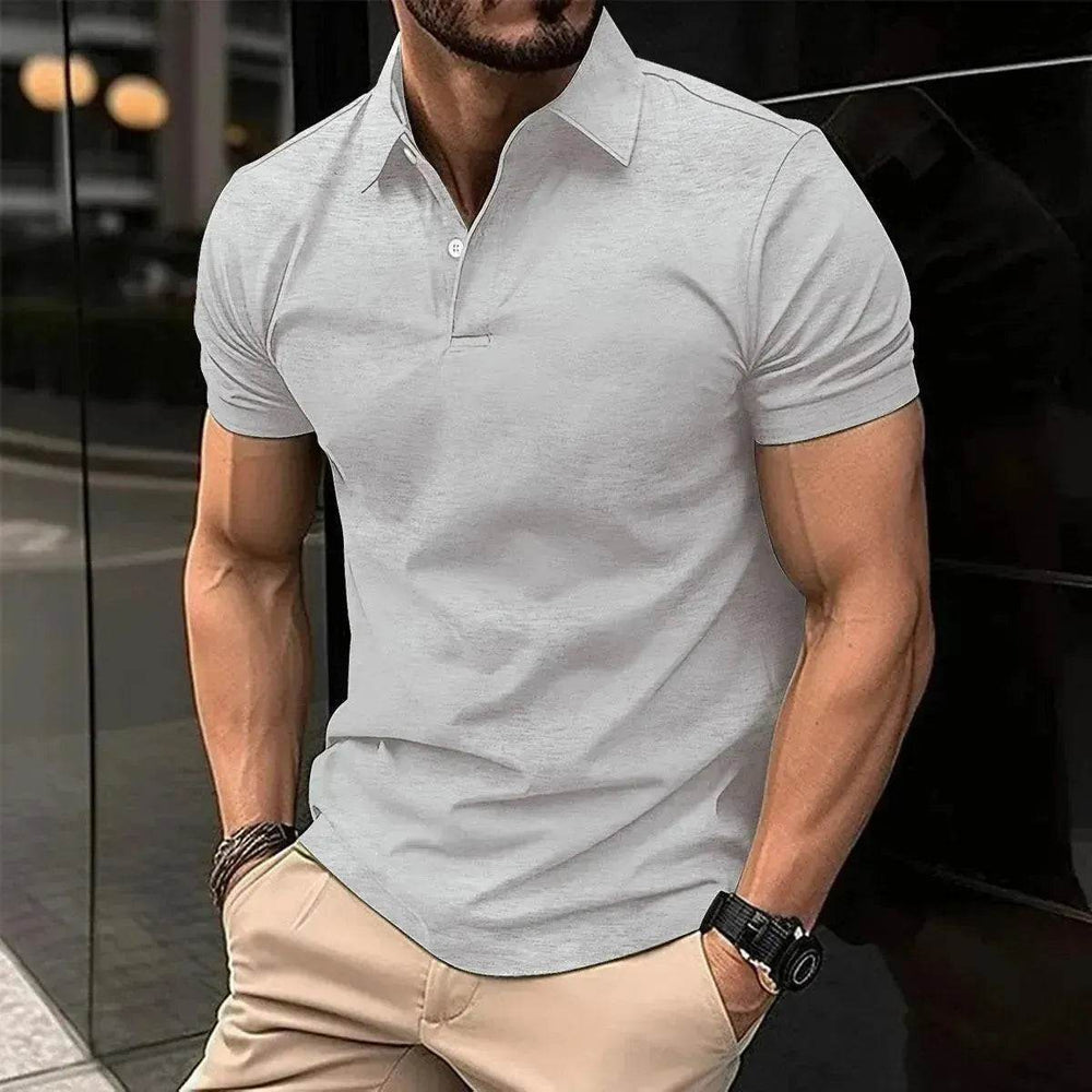Summer Short Sleeve Polo Shirt Men Solid Color Button Lapel Button Top - EX-STOCK Canada
