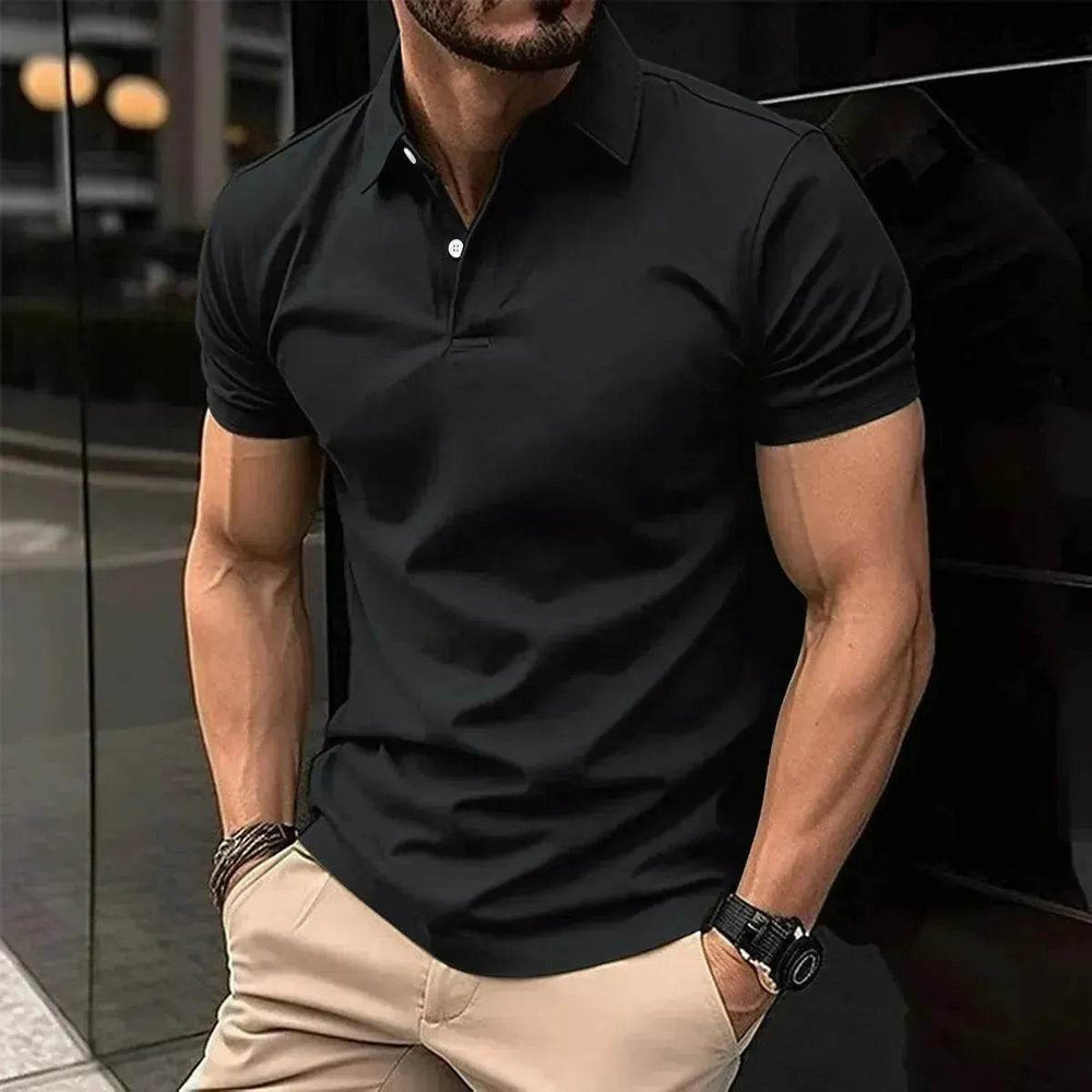 Summer Short Sleeve Polo Shirt Men Solid Color Button Lapel Button Top - EX-STOCK Canada