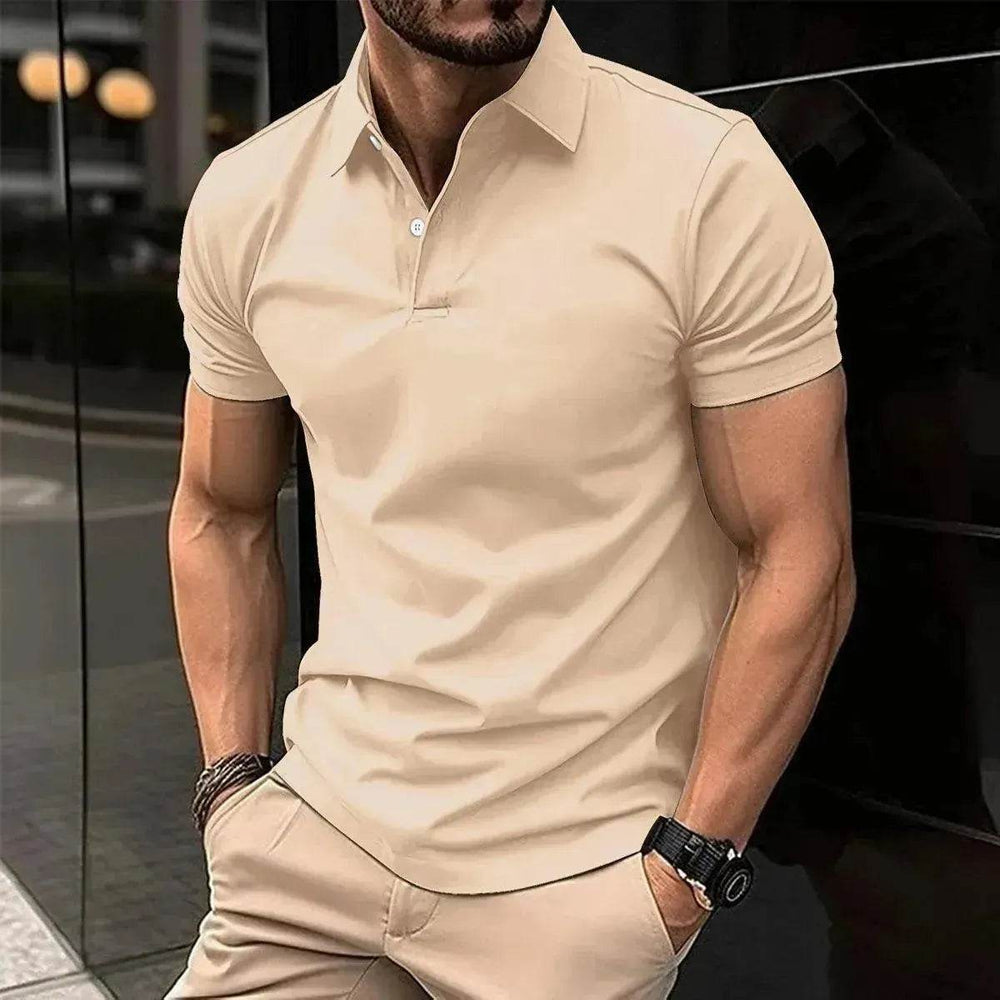 Summer Short Sleeve Polo Shirt Men Solid Color Button Lapel Button Top - EX-STOCK Canada