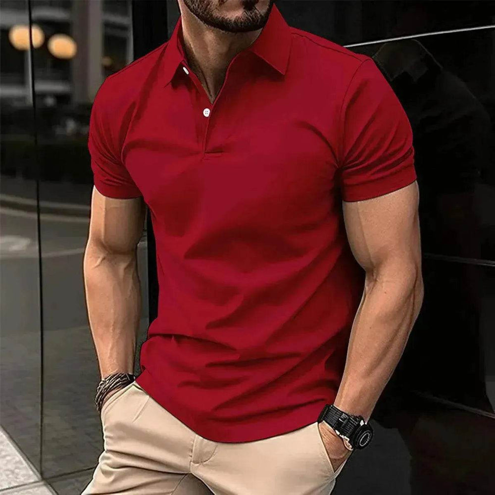 Summer Short Sleeve Polo Shirt Men Solid Color Button Lapel Button Top - EX-STOCK Canada