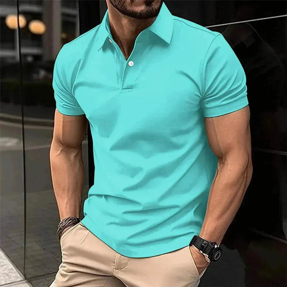 Summer Short Sleeve Polo Shirt Men Solid Color Button Lapel Button Top - EX-STOCK Canada