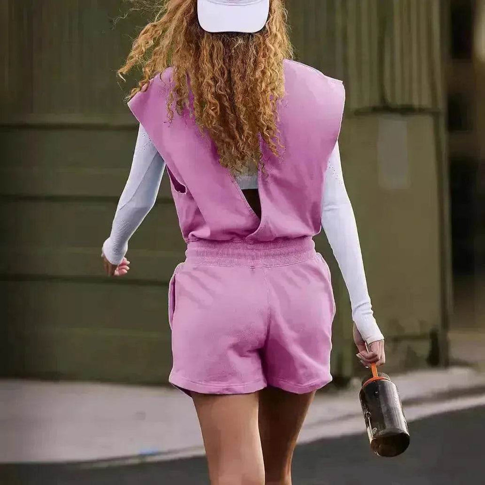 Summer Sleeveless Cotton Backless Short Women Jumpsuit Casual Loose Top And Drawstring Shorts Overall For Womens Clothing - EX-STOCK Canada