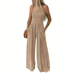 Summer Square Neck High Waist Jumpsuit Women's Backless Pleated Design Wide Leg Trousers Clothing - EX-STOCK CANADA