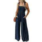 Summer Square Neck High Waist Jumpsuit Women's Backless Pleated Design Wide Leg Trousers Clothing - EX-STOCK CANADA