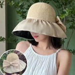 Summer Straw Sunhat With Large Brim And Big Bow Anti-UV Fisherman Hat Outdoor Sunshade And Face Protection Hat - EX-STOCK Canada