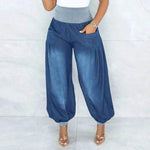 Summer Thin Loose Wide-leg Pants Harem Pants Elastic Waist Denim Trousers Women - EX-STOCK Canada