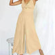 Summer V-neck Brace Hollow Out Pleating High Waist Wide Leg Pocket Women's Jumpsuit - EX-STOCK CANADA