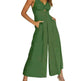 Summer V-neck Brace Hollow Out Pleating High Waist Wide Leg Pocket Women's Jumpsuit - EX-STOCK CANADA