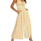 Summer V-neck Brace Hollow Out Pleating High Waist Wide Leg Pocket Women's Jumpsuit - EX-STOCK CANADA