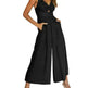 Summer V-neck Brace Hollow Out Pleating High Waist Wide Leg Pocket Women's Jumpsuit - EX-STOCK CANADA