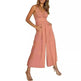 Summer V-neck Brace Hollow Out Pleating High Waist Wide Leg Pocket Women's Jumpsuit - EX-STOCK CANADA