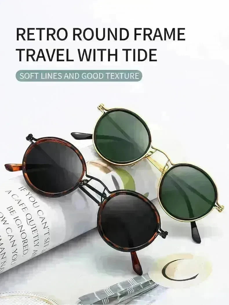 Sunscreen Retro Style Round Frame Metal Sunglasses - EX-STOCK CANADA
