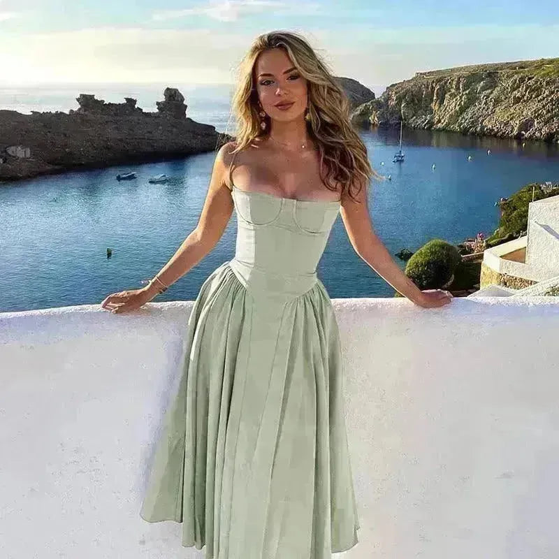 Suspender Dress Summer Elegant Low-cut Slim Backless Sling Dress For Women Clothing Party Evening - EX-STOCK CANADA