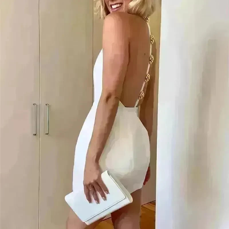 Sweet Sleeveless Backless Dress With Rose Button Design Summer Street Fashion Mini Dresses Women - EX-STOCK CANADA