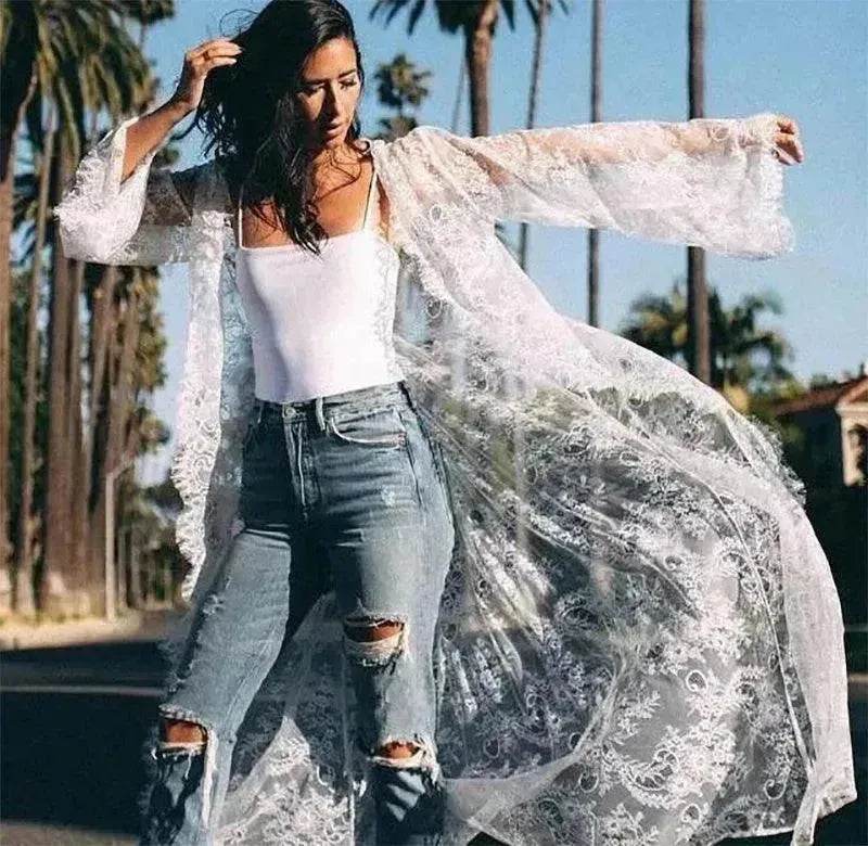 Swimsuit Lace Vacation Beach Blouse Bikini Sunscreen Wear - EX-STOCK Canada