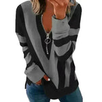 Temperament Chest Zipper V Printed Long Sleeve T-shirt - EX-STOCK CANADA