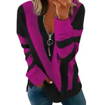 Temperament Chest Zipper V Printed Long Sleeve T-shirt - EX-STOCK CANADA