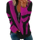 Temperament Chest Zipper V Printed Long Sleeve T-shirt - EX-STOCK CANADA