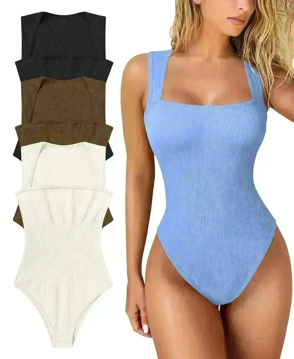 Thread Square Neck Jumpsuit Sleeveless Slim Fit Tank Top Summer Shapewear - EX-STOCK CANADA