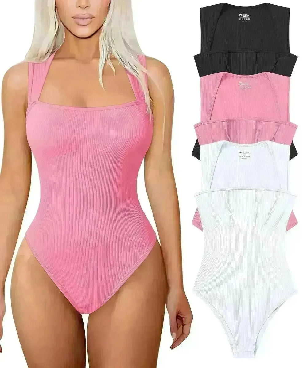 Thread Square Neck Jumpsuit Sleeveless Slim Fit Tank Top Summer Shapewear - EX-STOCK CANADA