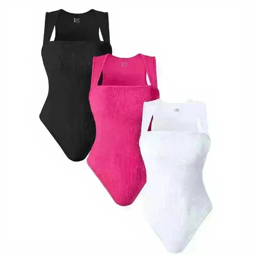 Thread Square Neck Jumpsuit Sleeveless Slim Fit Tank Top Summer Shapewear - EX-STOCK CANADA