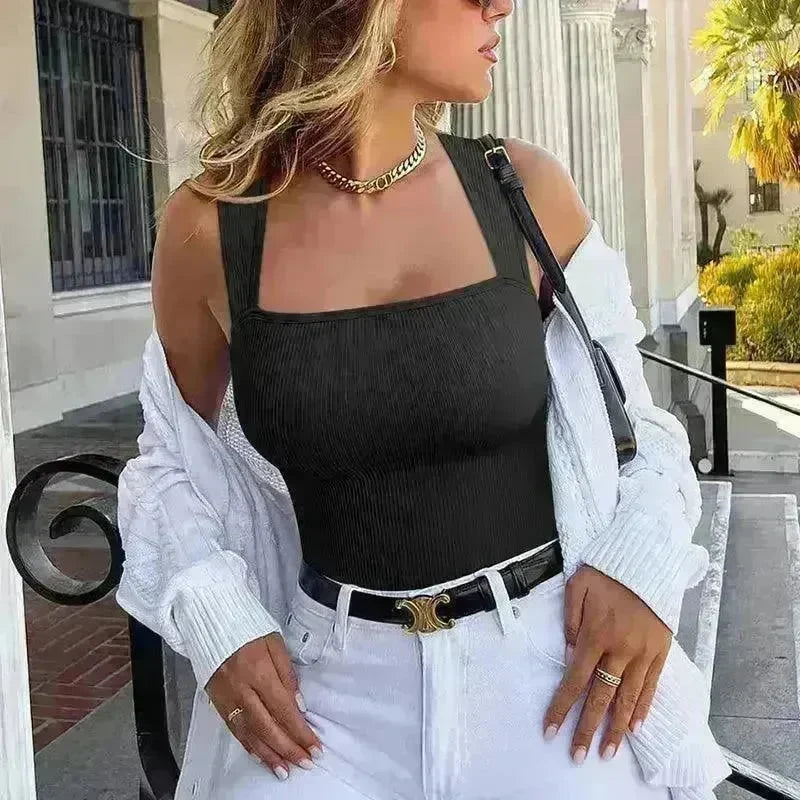 Thread Square Neck Jumpsuit Sleeveless Slim Fit Tank Top Summer Shapewear - EX-STOCK CANADA