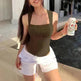 Thread Square Neck Jumpsuit Sleeveless Slim Fit Tank Top Summer Shapewear - EX-STOCK CANADA