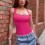 Thread Square Neck Jumpsuit Sleeveless Slim Fit Tank Top Summer Shapewear - EX-STOCK CANADA