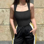 Thread Square Neck Jumpsuit Sleeveless Slim Fit Tank Top Summer Shapewear - EX-STOCK CANADA
