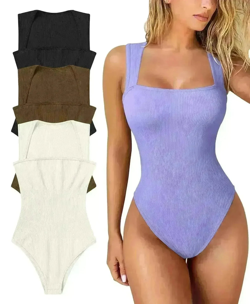 Thread Square Neck Jumpsuit Sleeveless Slim Fit Tank Top Summer Shapewear - EX-STOCK CANADA