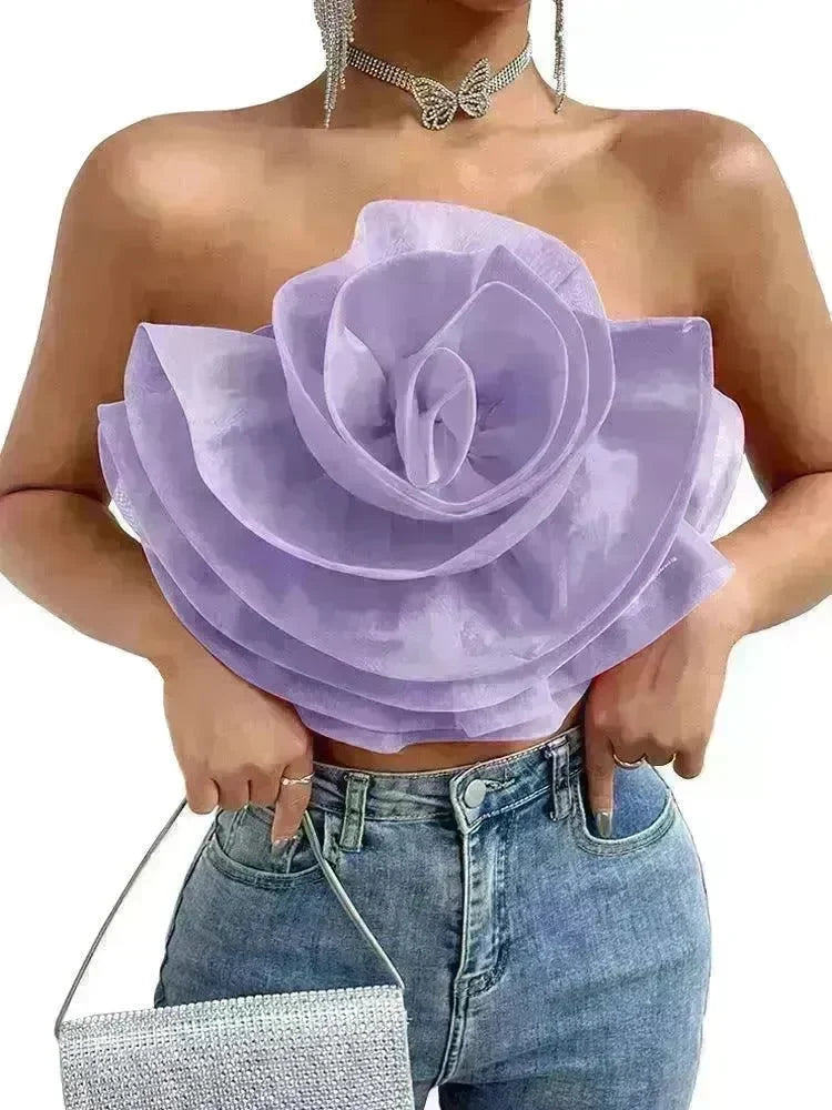 Three-dimensional Organza Flower Small Sling Chest-wrapped Vest - EX-STOCK CANADA