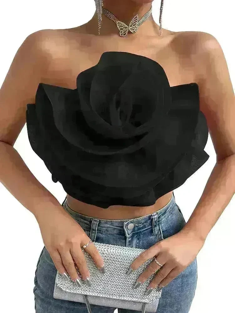 Three-dimensional Organza Flower Small Sling Chest-wrapped Vest - EX-STOCK CANADA