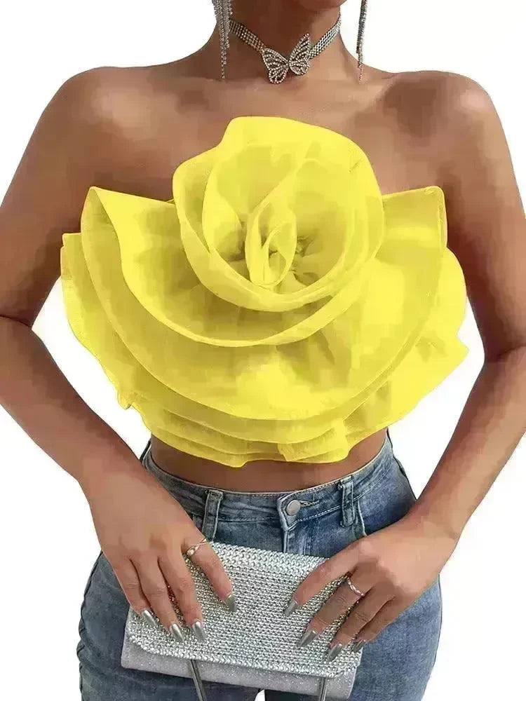 Three-dimensional Organza Flower Small Sling Chest-wrapped Vest - EX-STOCK CANADA