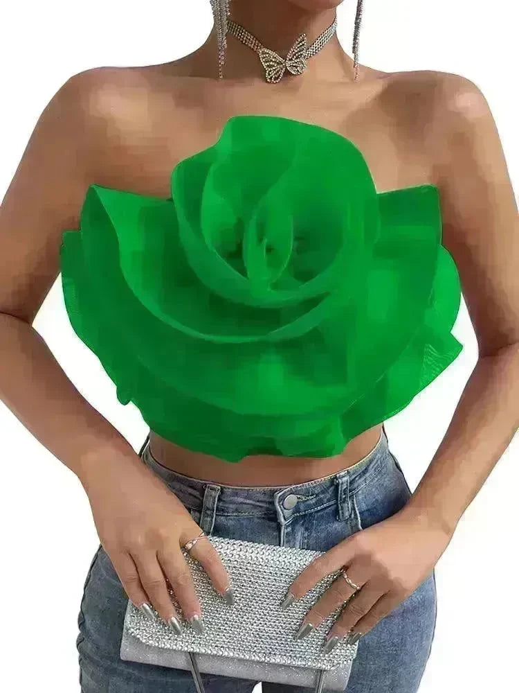 Three-dimensional Organza Flower Small Sling Chest-wrapped Vest - EX-STOCK CANADA