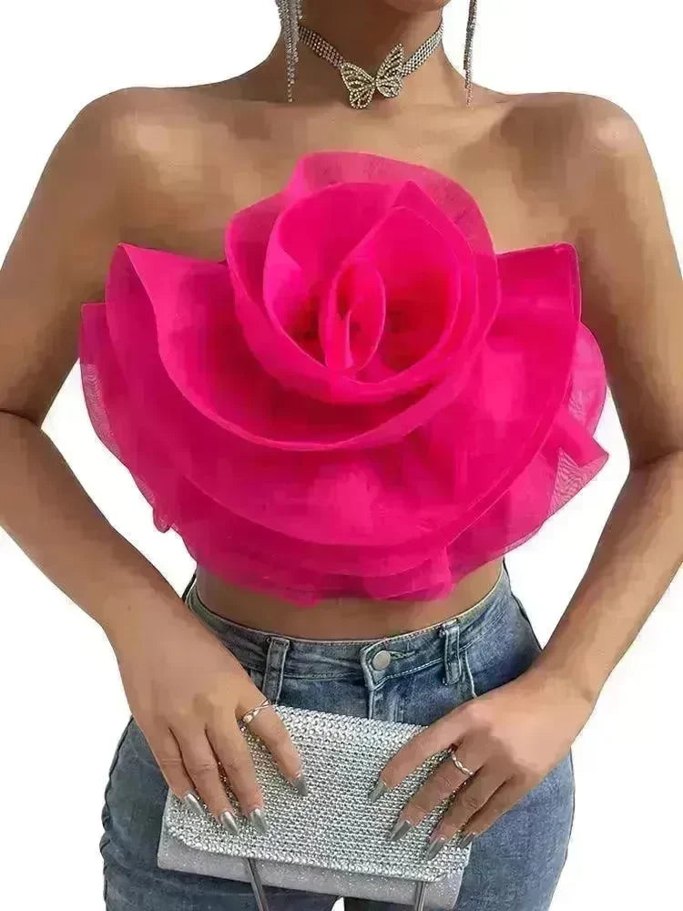 Three-dimensional Organza Flower Small Sling Chest-wrapped Vest - EX-STOCK CANADA