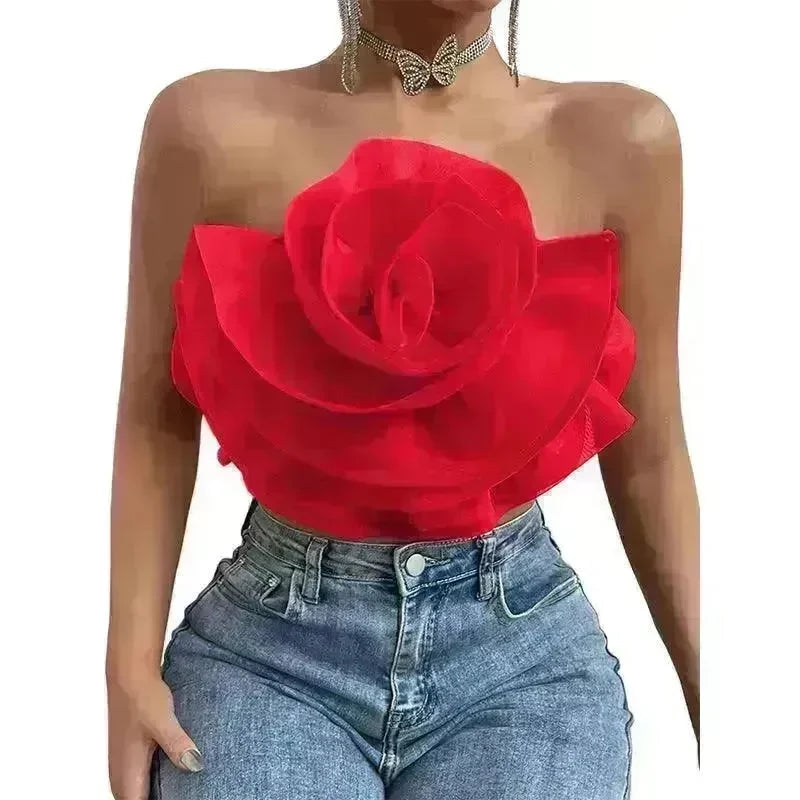 Three-dimensional Organza Flower Small Sling Chest-wrapped Vest - EX-STOCK CANADA